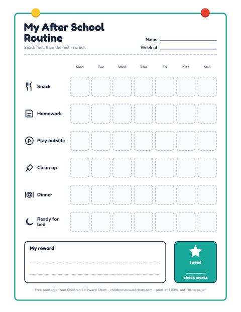 My After School Routine printable preview