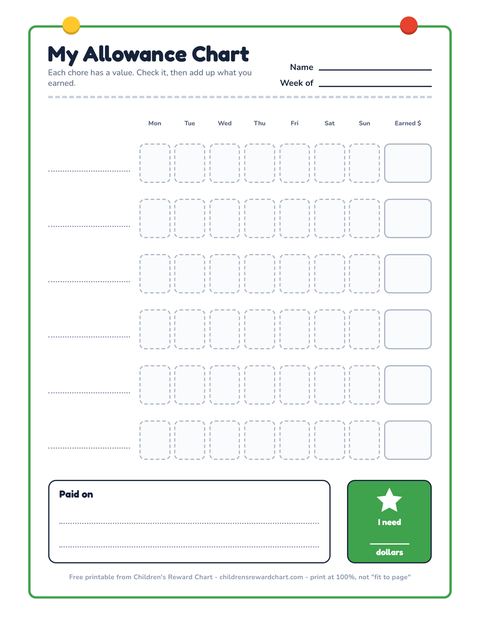 My Allowance Chart printable preview