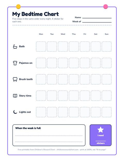 My Bedtime Chart printable preview