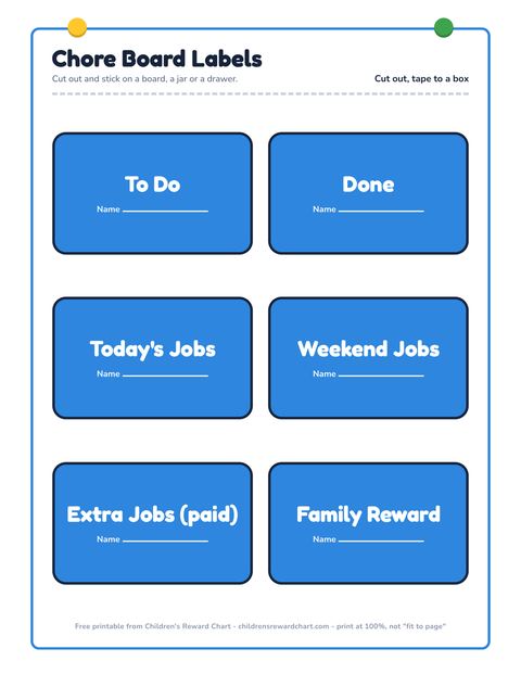 Chore Board Labels printable preview