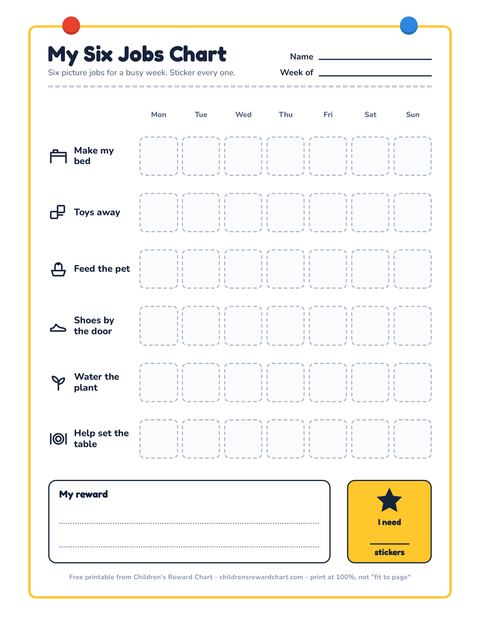 My Six Jobs Chart printable preview