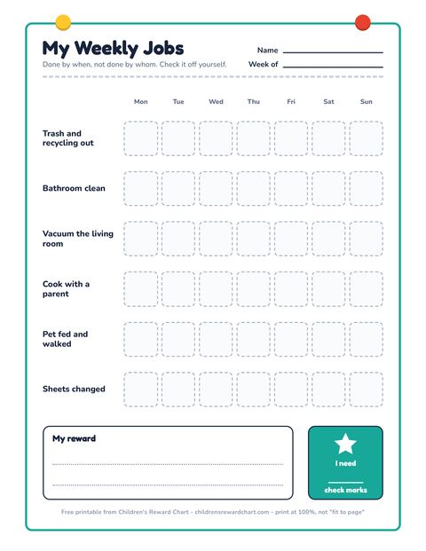My Weekly Jobs printable preview