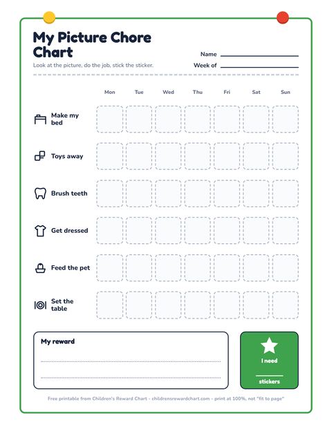 Picture chore chart printable preview
