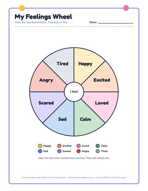 My Feelings Wheel printable preview