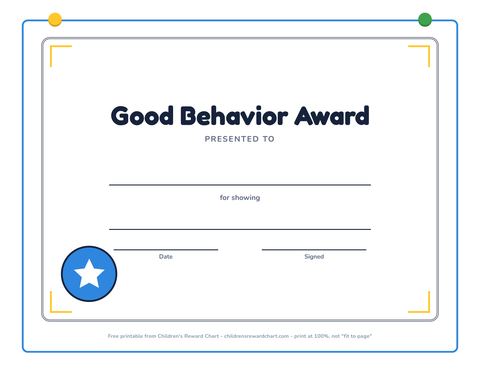 Good Behavior Award printable preview