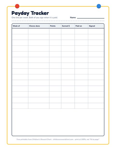 Payday Tracker printable preview