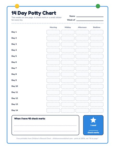 Potty training chart printable preview