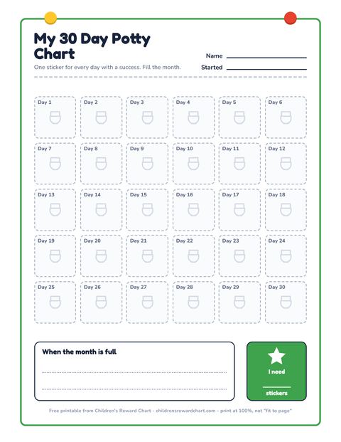My 30 Day Potty Chart printable preview