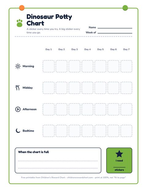 Dinosaur Potty Chart printable preview