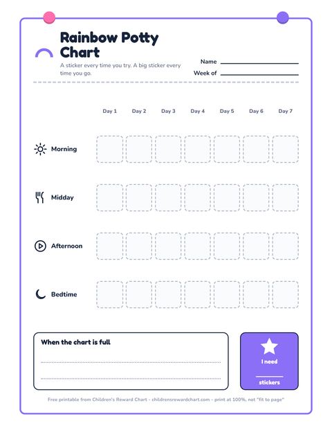 Rainbow Potty Chart printable preview