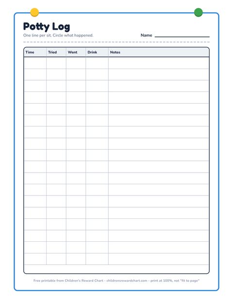 Potty Log printable preview