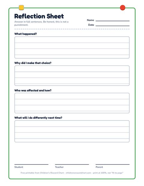 Reflection Sheet printable preview