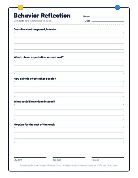 Behavior Reflection printable preview
