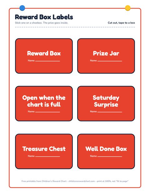 Reward Box Labels printable preview