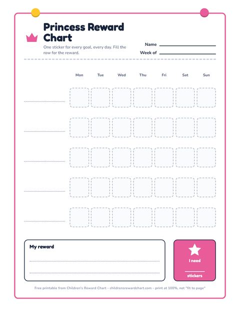 Princess Reward Chart printable preview
