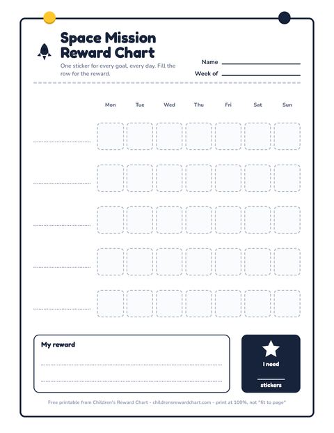 Space mission reward chart printable preview