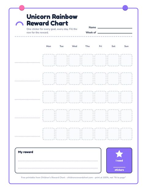 Unicorn Rainbow Reward Chart printable preview