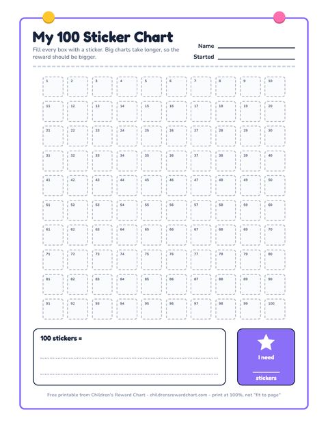 My 100 Sticker Chart printable preview