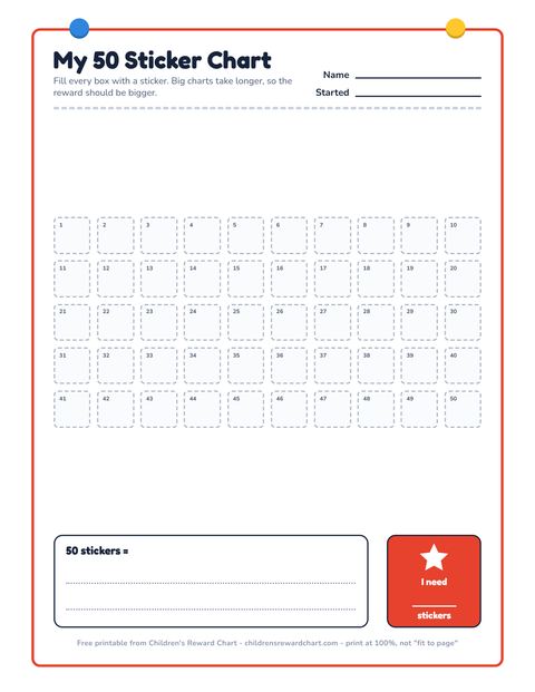 My 50 Sticker Chart printable preview