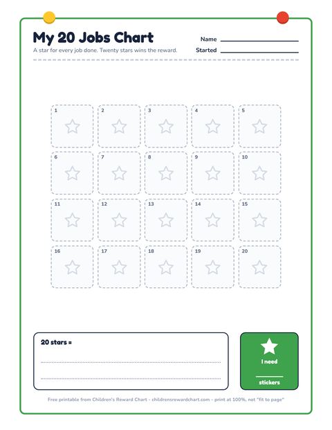 My 20 Jobs Chart printable preview