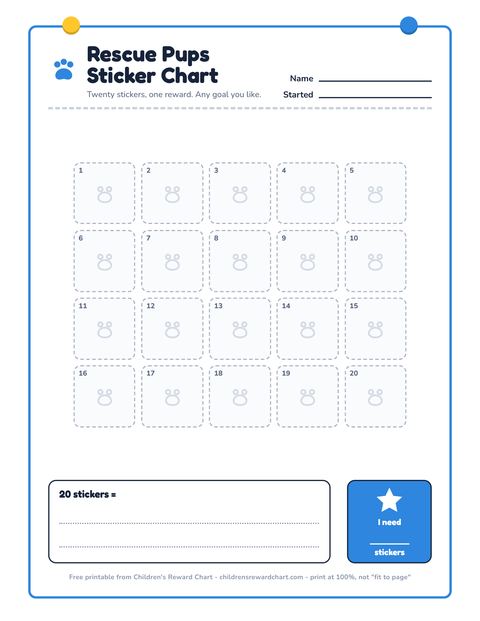 Rescue Pups Sticker Chart printable preview