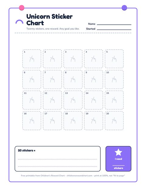 Unicorn Sticker Chart printable preview