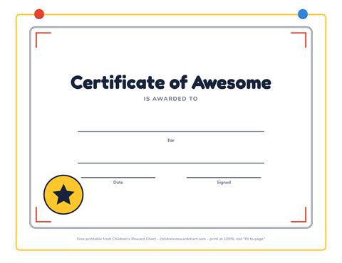 Certificate of Awesome printable preview