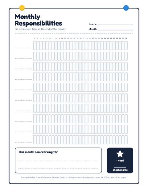 Monthly Responsibilities printable preview