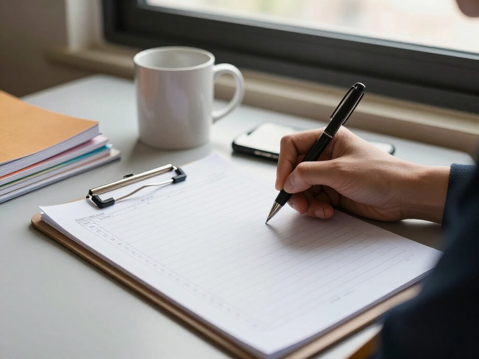 Teacher writing an entry on a behavior tracking sheet at the desk