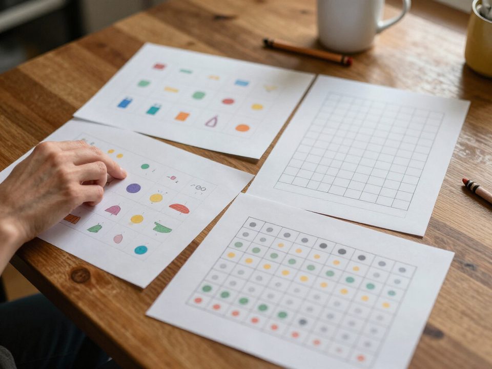 Four kinds of chore chart laid out on the table to choose from