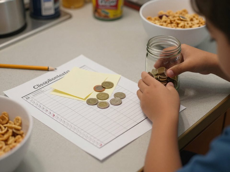 Nine year old counting his allowance on top of the chart on payday