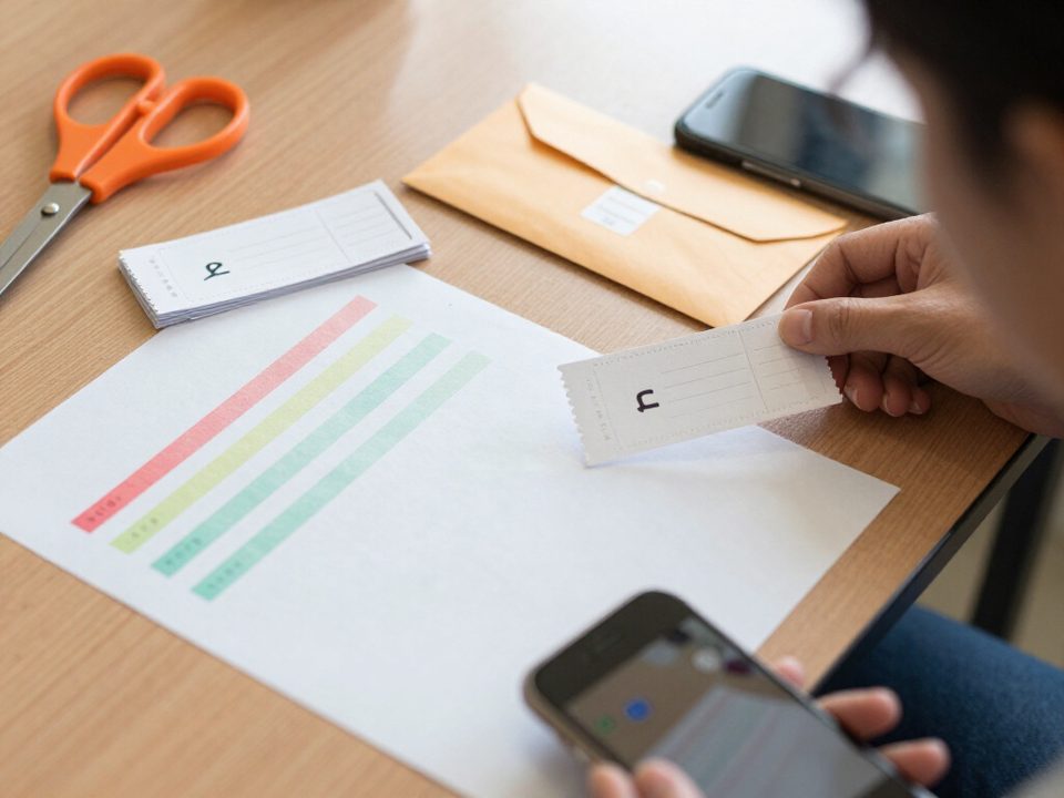 Teacher cutting a sheet of classroom reward coupons into strips