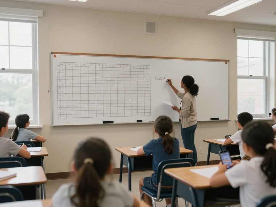 Teacher marking the whole-class chart on the whiteboard